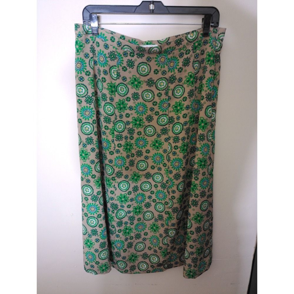 Sag Harbor Floral Medallion Pants Women 12 Green Tan Straight Leg Vtg Inspo